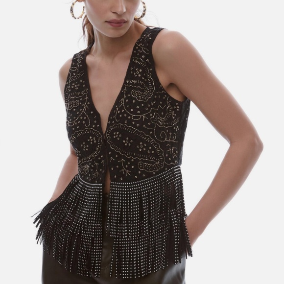 Anthropologie Tops - Anthropologie Verb Pallavi Beaded V-Neck Fringe Vest Tank Top Medium NWOT (H)